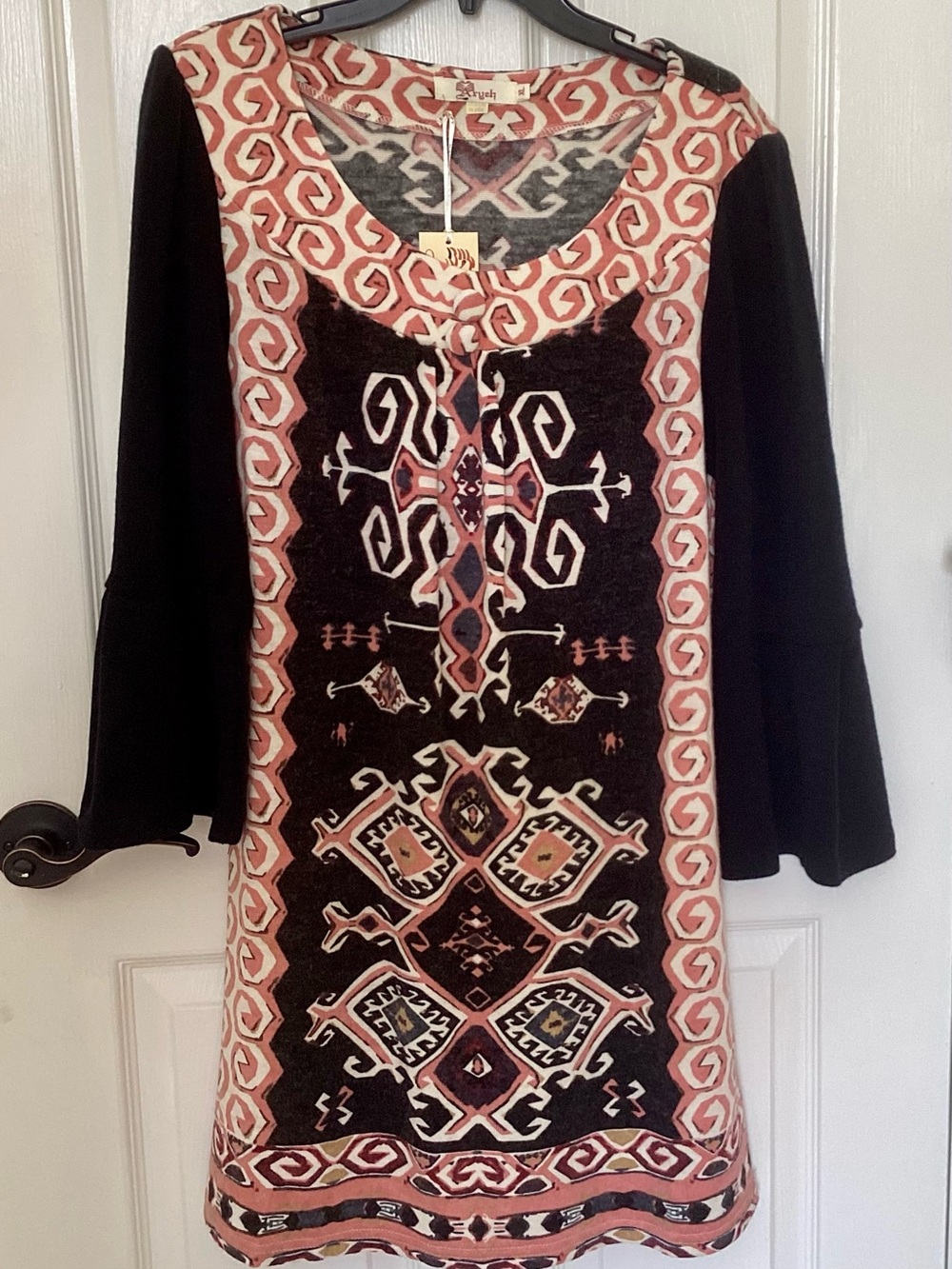 Boho Embroidered Black & Rust Patterned Women’s Dress